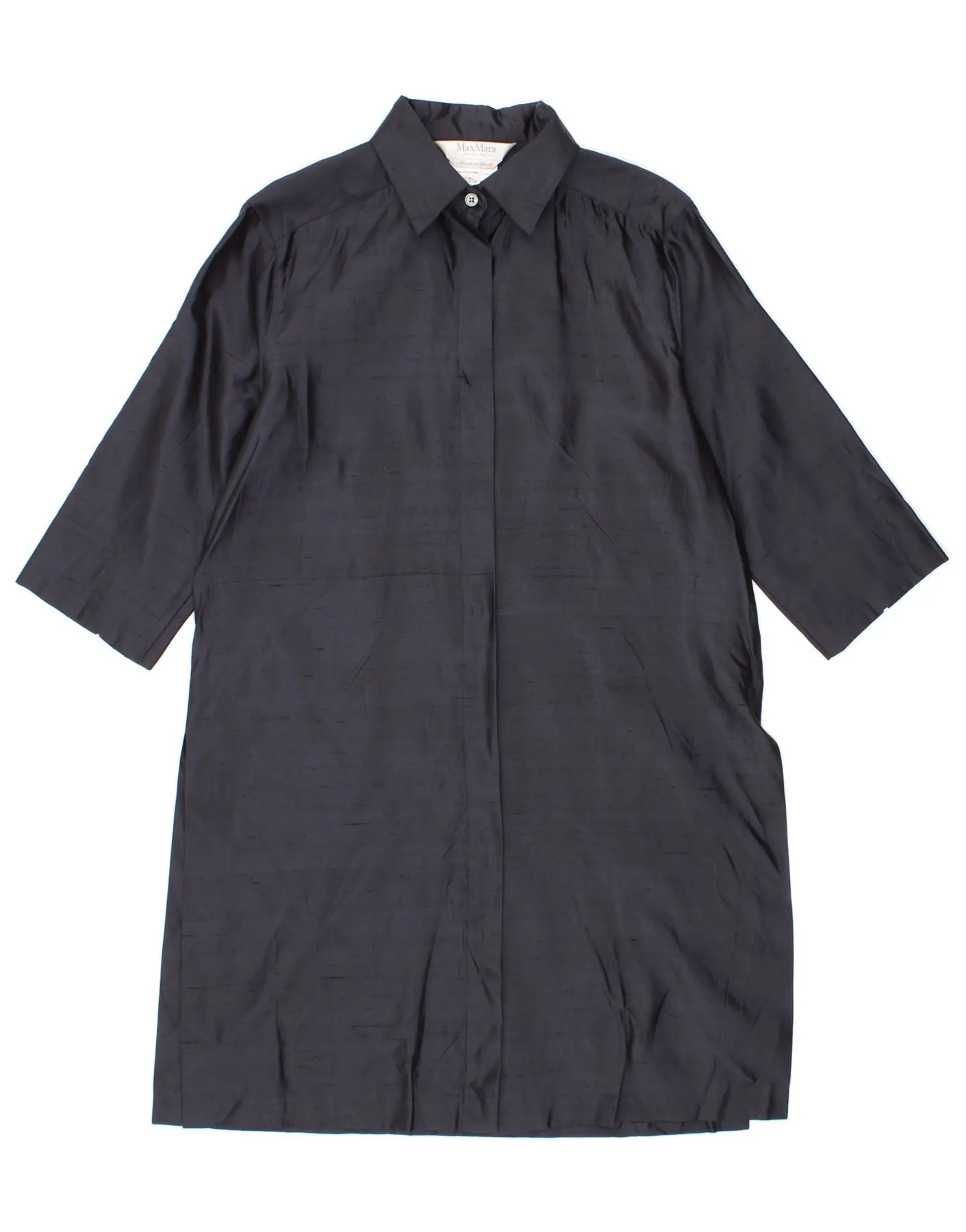 MAX MARA Womens 3/4 Sleeve Shirt Dress UK 14 Large  Navy Blue Silk