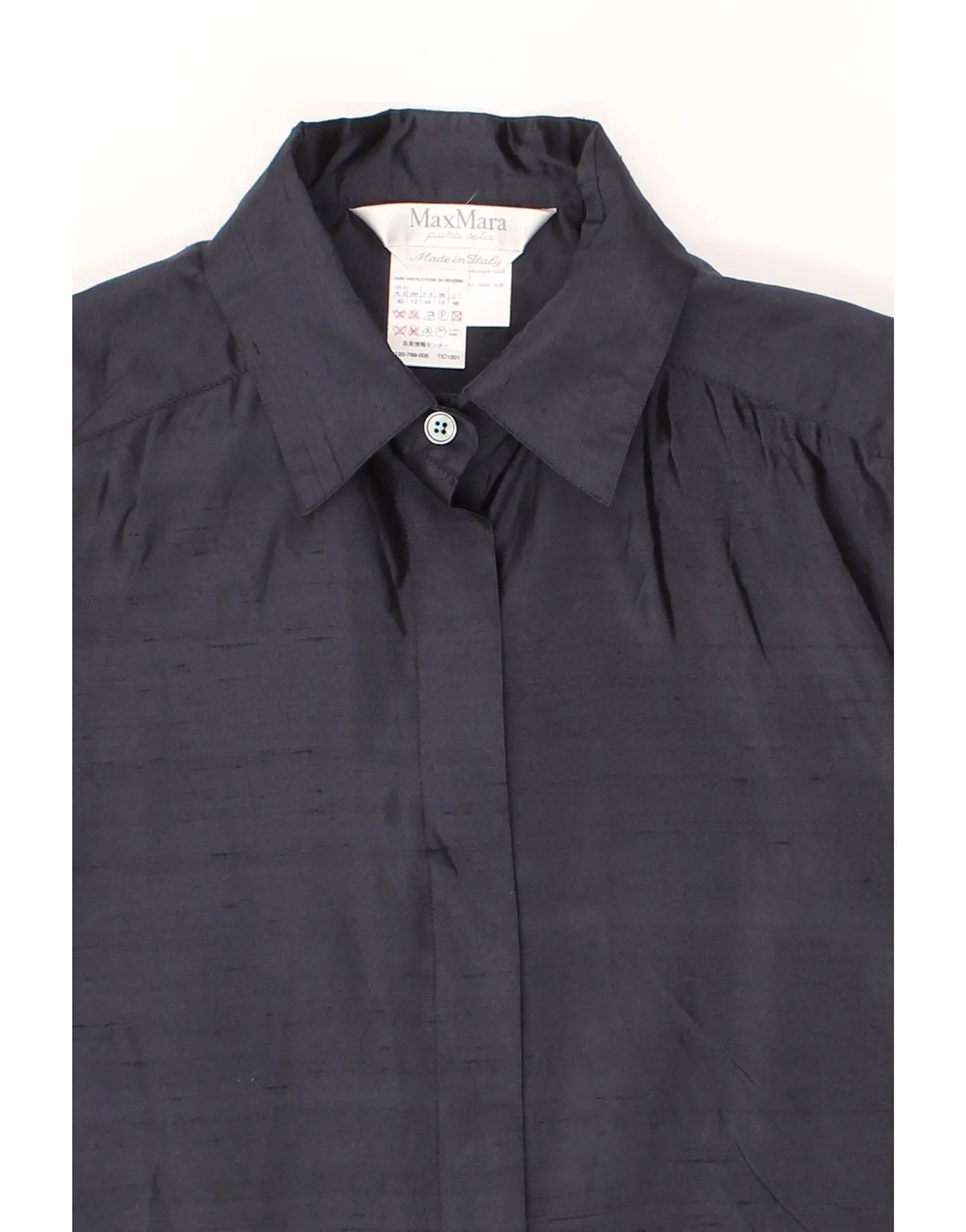 MAX MARA Womens 3/4 Sleeve Shirt Dress UK 14 Large  Navy Blue Silk
