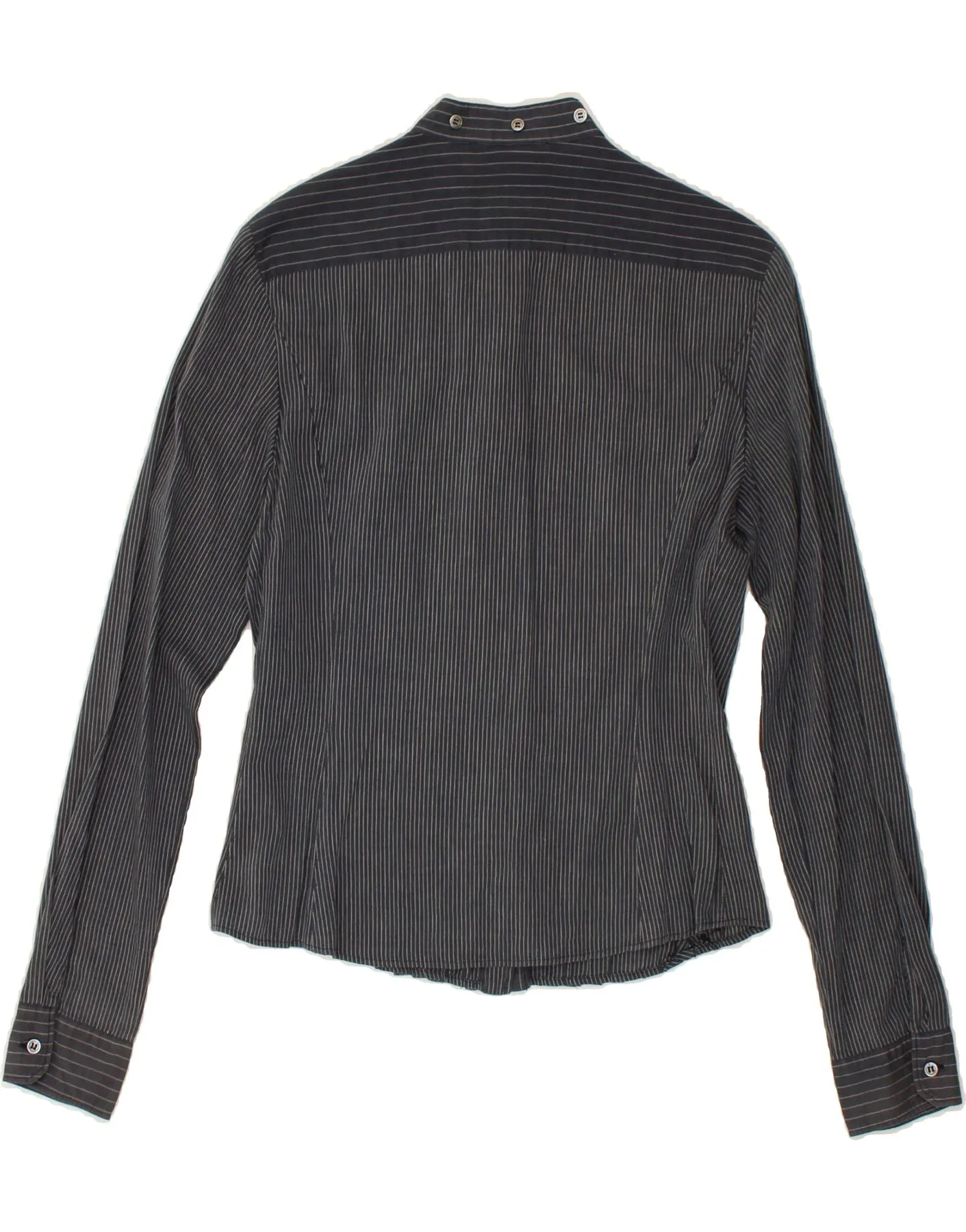 MAX MARA Womens Shirt Blouse UK 12 Medium Navy Blue Pinstripe Cotton